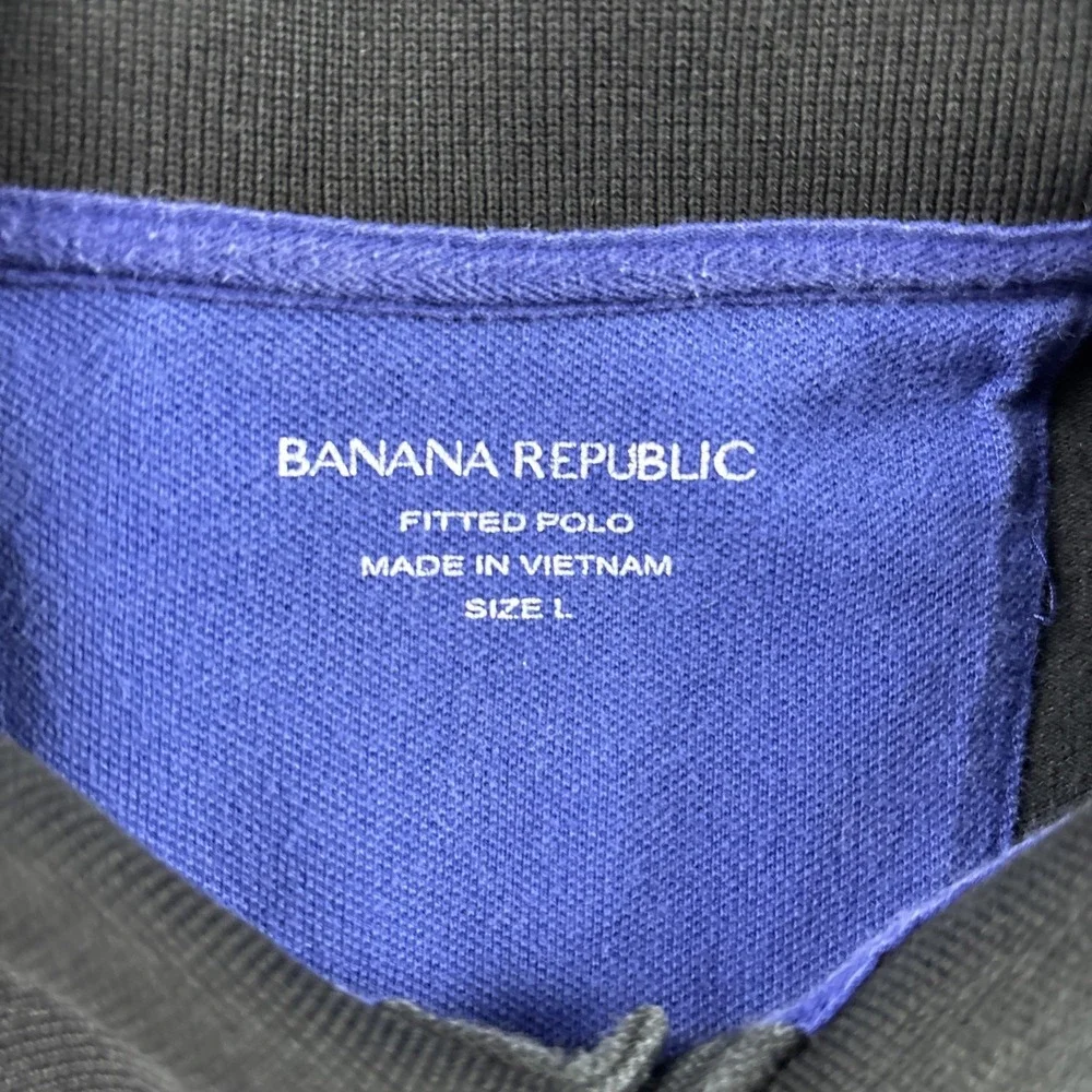 Banana Republic Short Sleeve Collar Polo Mens‎ Large Black Blue/White Stripe